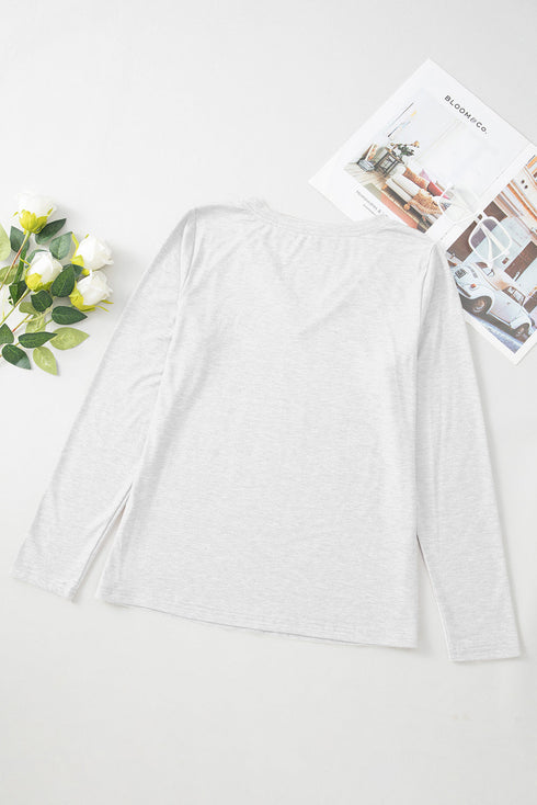 V-Neck Long Sleeve Relaxed Fit Pullover Top